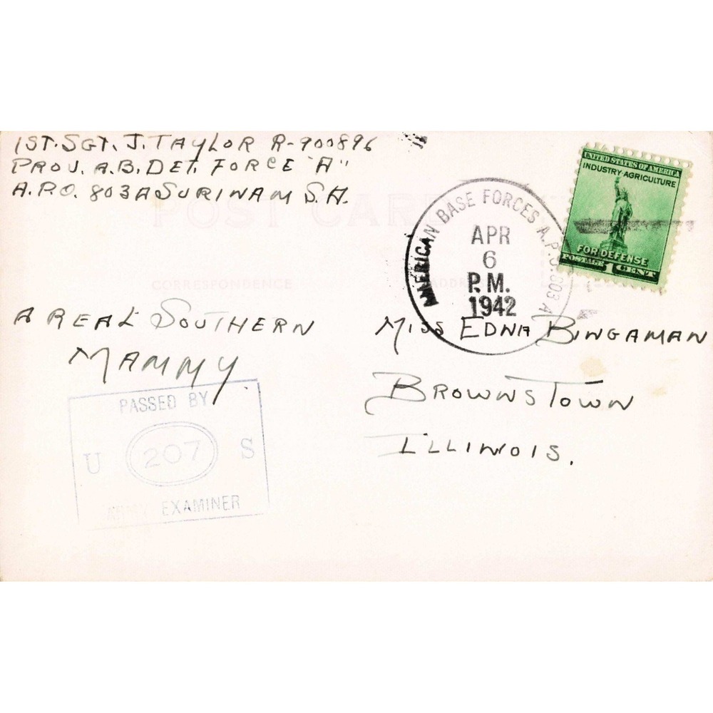 Vintage 1942 Surinam RPPC Postcard Black Americana Military Censor Stamp VG - Picture 2 of 2